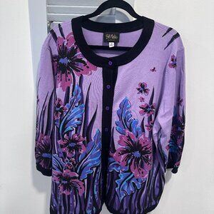 Bob Mackie Wearable Art Floral Print Cardigan 2X Plus Size